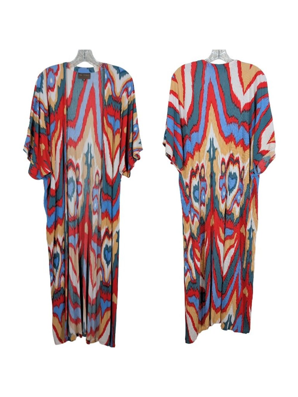 Bel Kazan Anthropologie OS Open Front Rayon Duster Kimono Abstract Kaftan